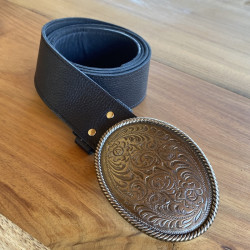 C I N T U R Ó N FLOR GUNMETAL · NEGRO